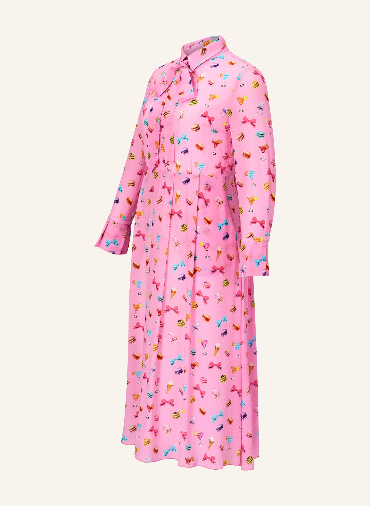 Seidenkleid Leila mit Schluppe Macarons-Print tailliert