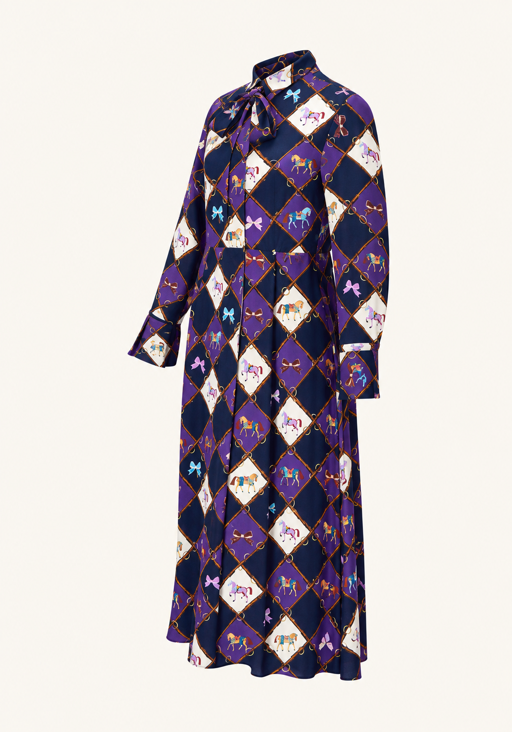 Seiden-Maxikleid LEANDRA Horsebit Print mit Schluppe