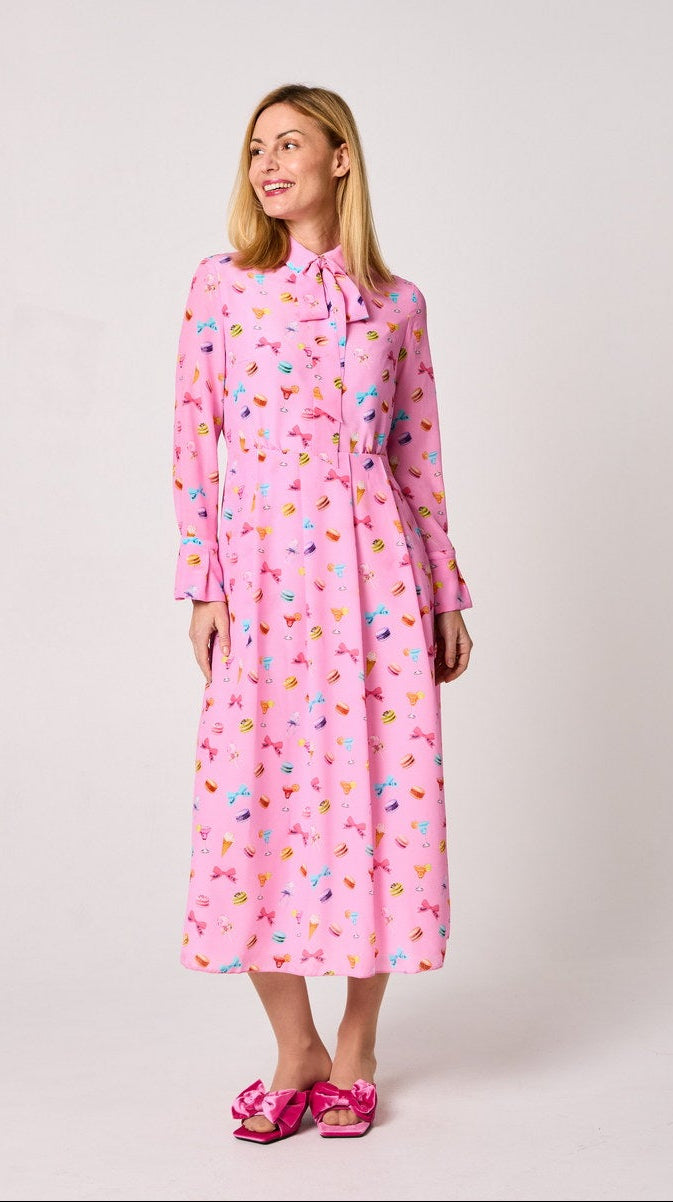 Seidenkleid LEILA mit Schluppe Macarons-Print