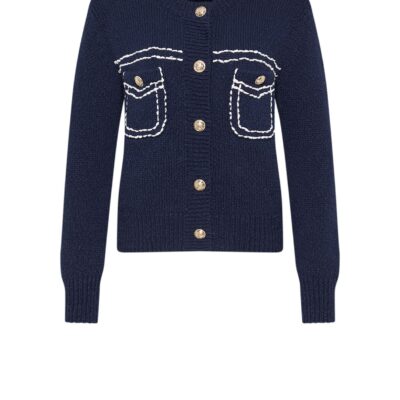 „SEMPERLEI Cardigan in Dunkelblau aus Merino-Cashmere-Mix mit edlen Details“
