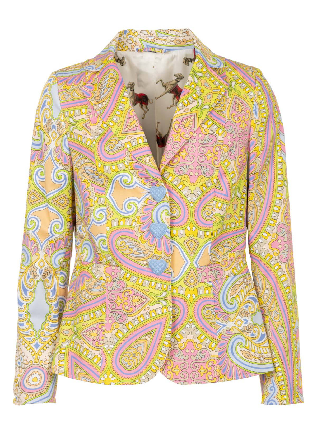 MAIDEN LANE Blazer IRMA Paisley – Vorderansicht bunt mit Herzknöpfen