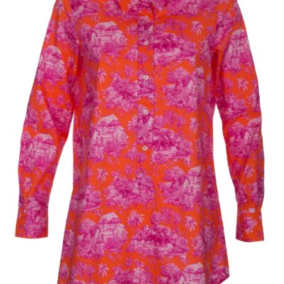 Toile-de-Jouy-Longbluse aus reiner Baumwolle