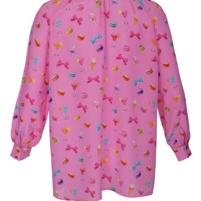 Schluppenbluse mit Macarons-Print – Rückseite