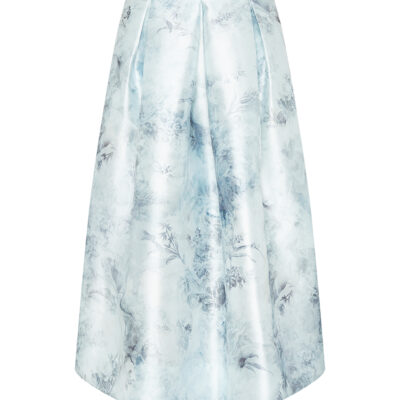 ANNA'S DRESS AFFAIR – langer Maxirock in Eisblaugrau mit floralen Details aus schimmerndem Taft
